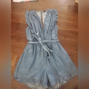 Jean Romper size Large by Thread Story with Ruffles and belt